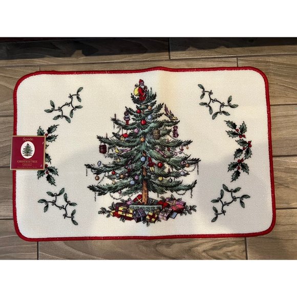 Spode Christmas Tree Kitchen Bath Rug Mat Traditional Nonskid Latex Backing NWT - Picture 1 of 12